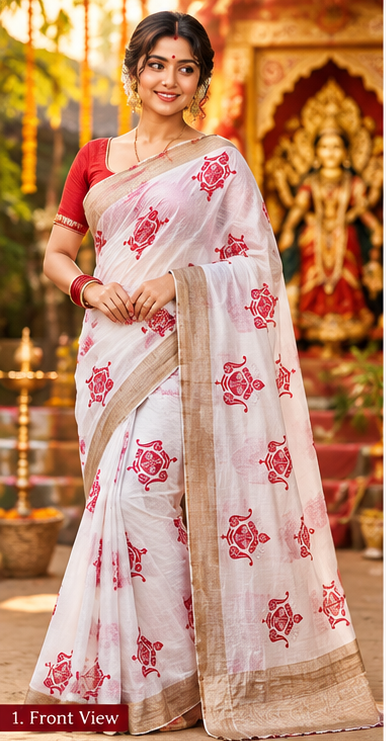 Saarbhi – Hand Stitch Durga Face Jamdani Saree image 2