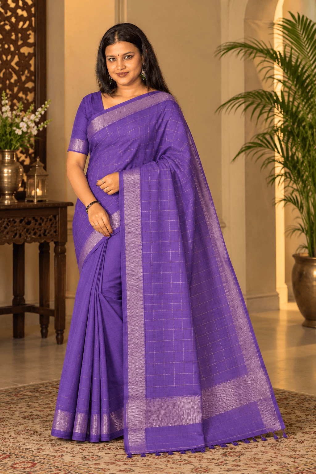 Saarbhi – Contrast Mangalgiri Check Saree image 2