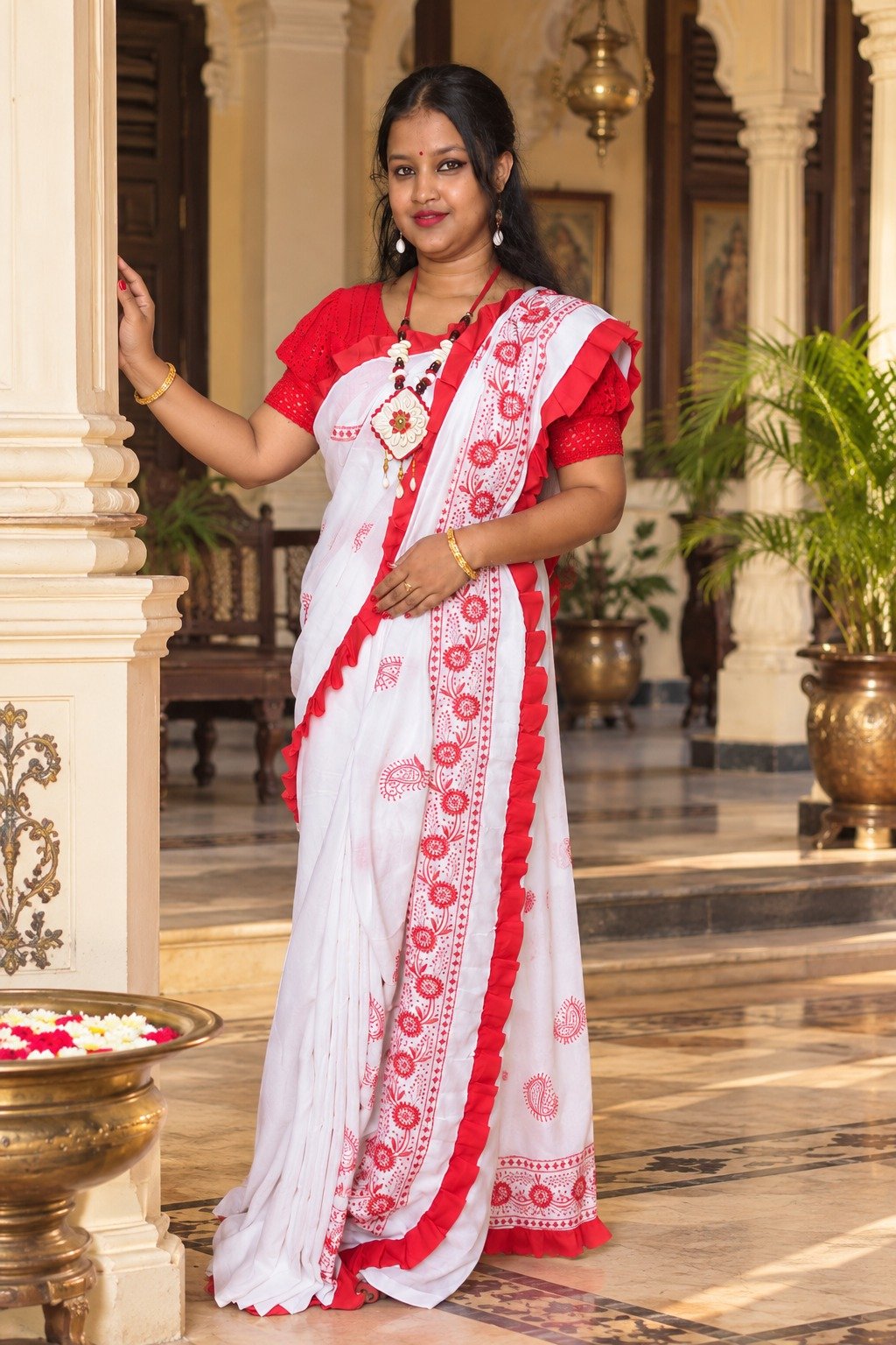 Saarbhi Pure Khadi Cotton Less Sada Lal Saree image 2