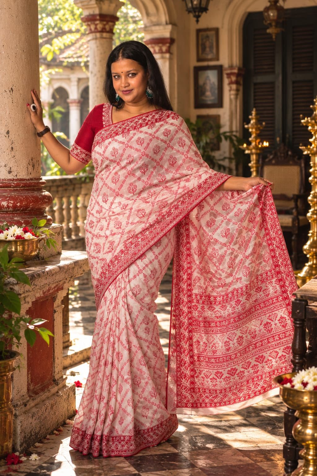 Saarbhi White Red Silk Saree image 2