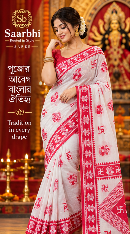 Saarbhi Pure Khadi Cotton Swastik Print Saree image 2