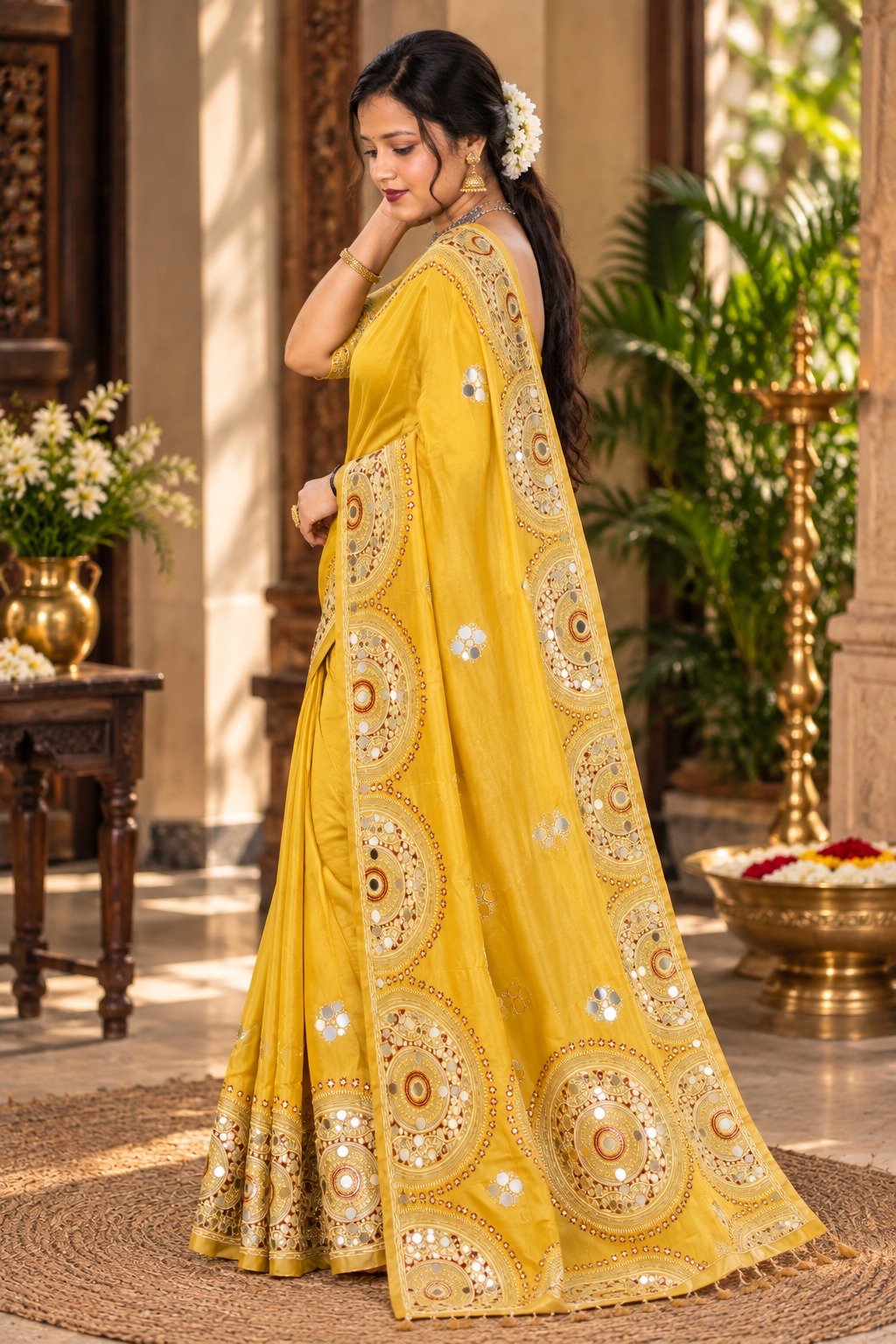 Saarbhi Mirror Modal Soft Silk Saree - Yellow image 2