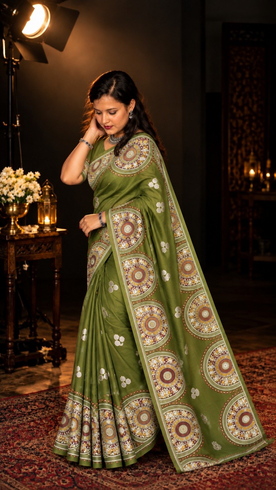 Saarbhi-Bottle Green Mirror Modal Soft Silk Saree image 2