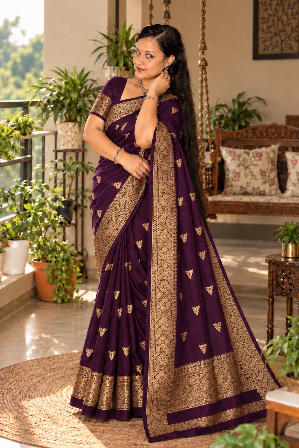 Saarbhi-Purple Maheswari Silk Saree image 2