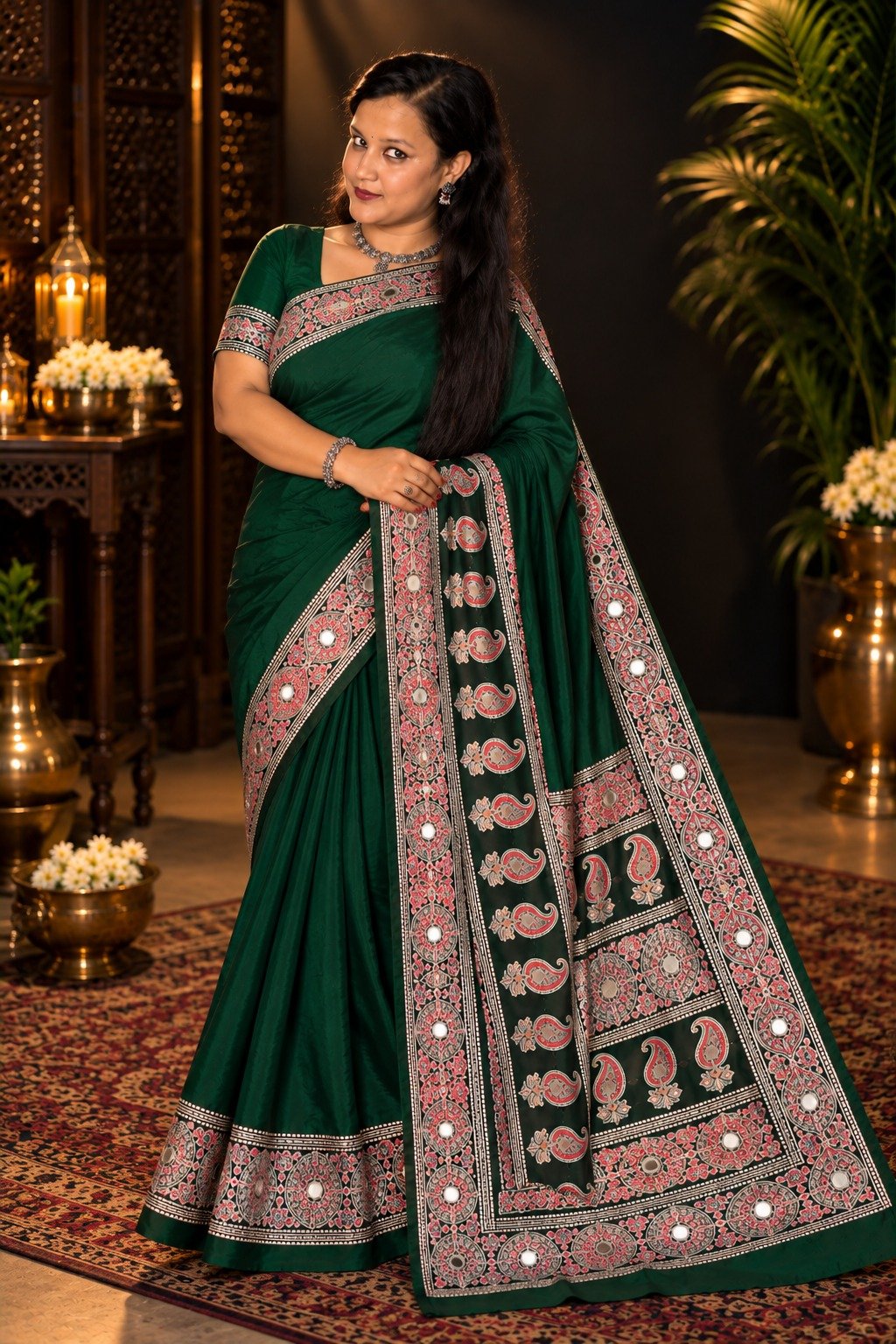 Saarbhi Green Trending Mirror Modal Saree image 2