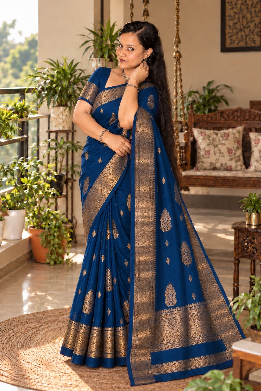 Saarbhi - Tin Blue Maheswari Silk Saree image 2