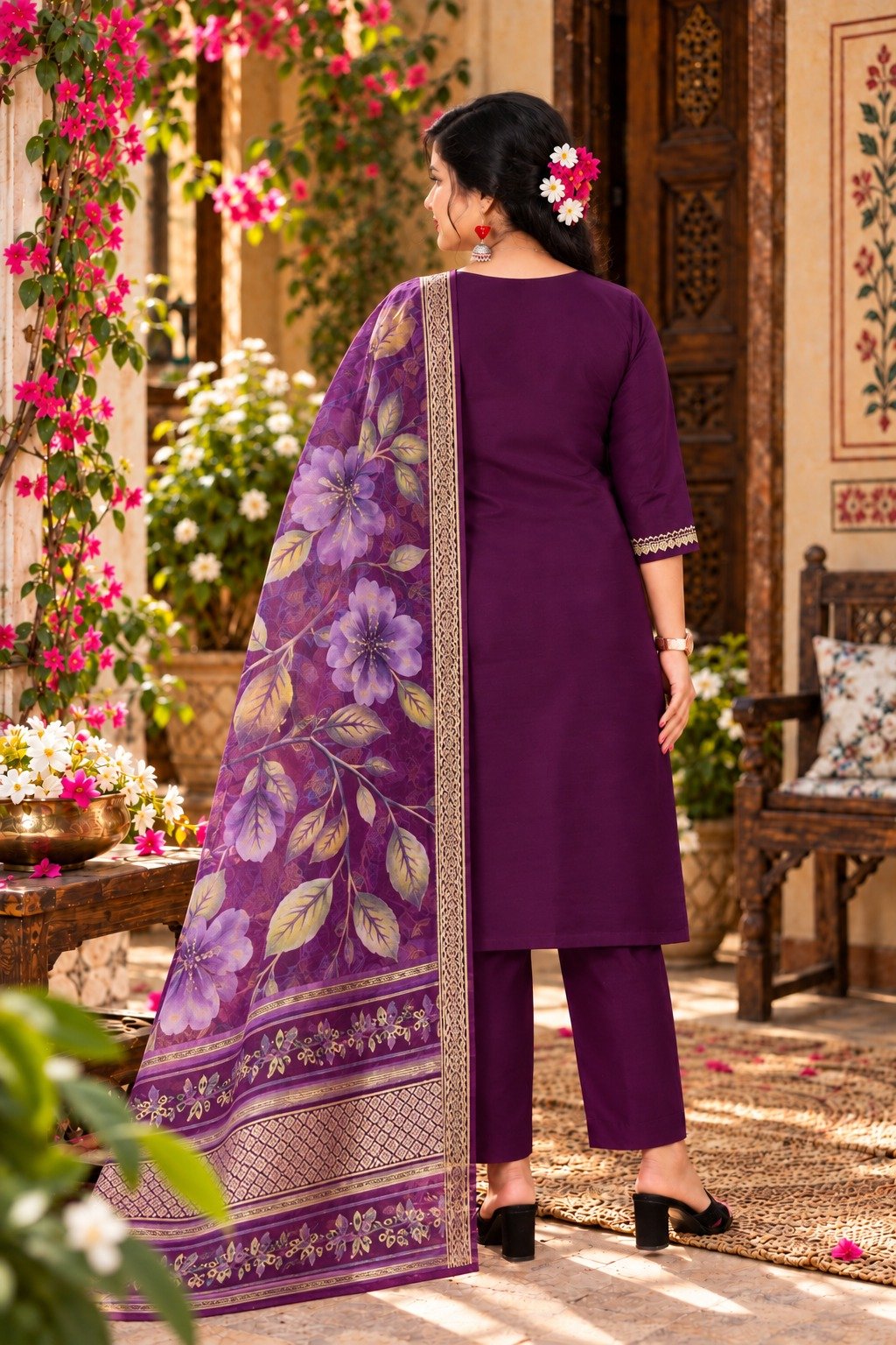 Saarbhi - Purple Premium Organza Embroidered 3-Piece Suit image 2