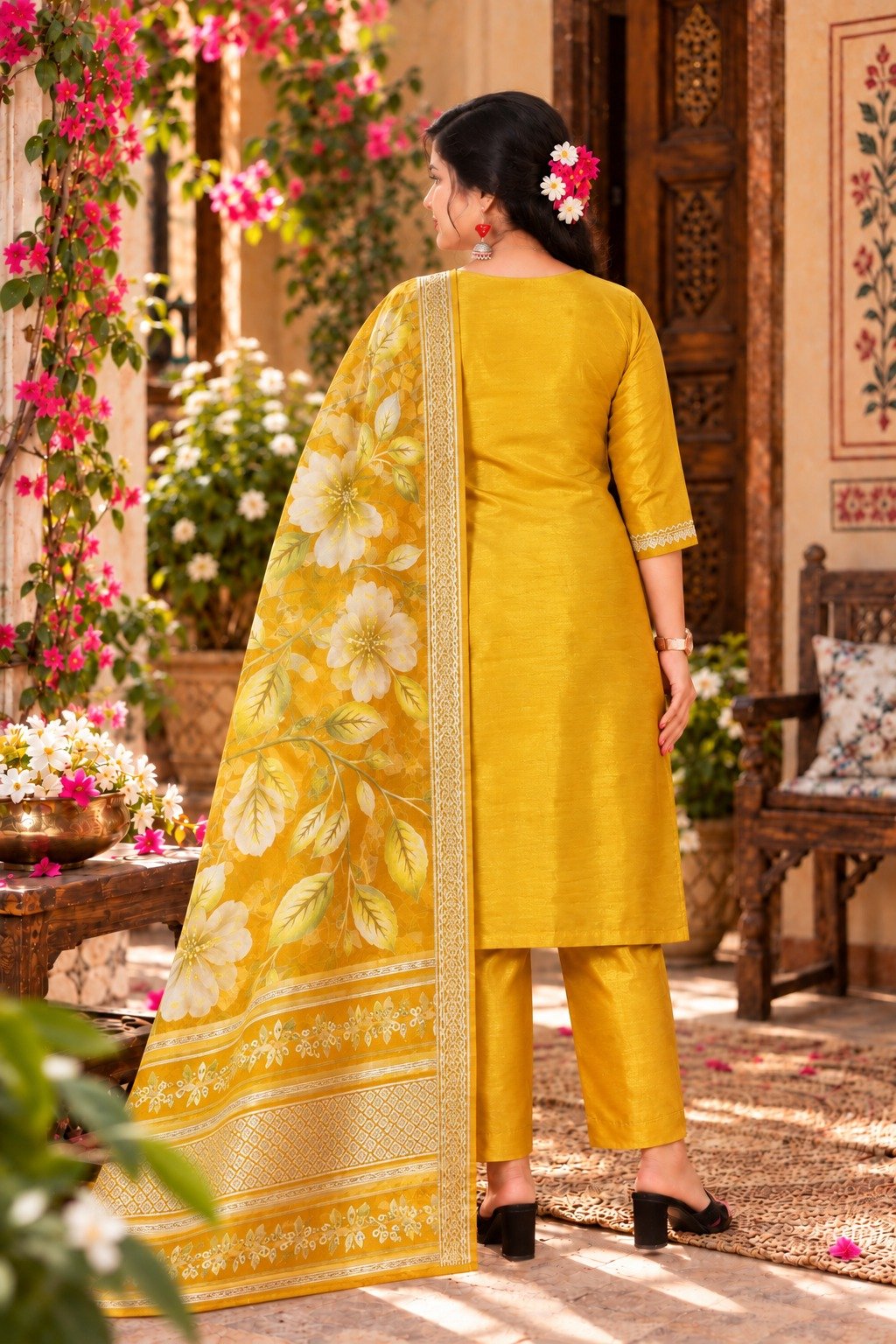 Saarbhi - Yellow Premium Organza Embroidered 3-Piece Suit image 2