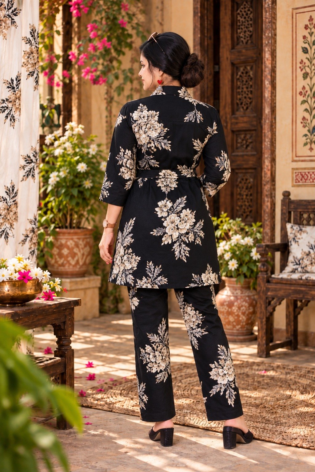 Saarbhi Floral Shirt & Pant Co-Ord Set - Black image 2