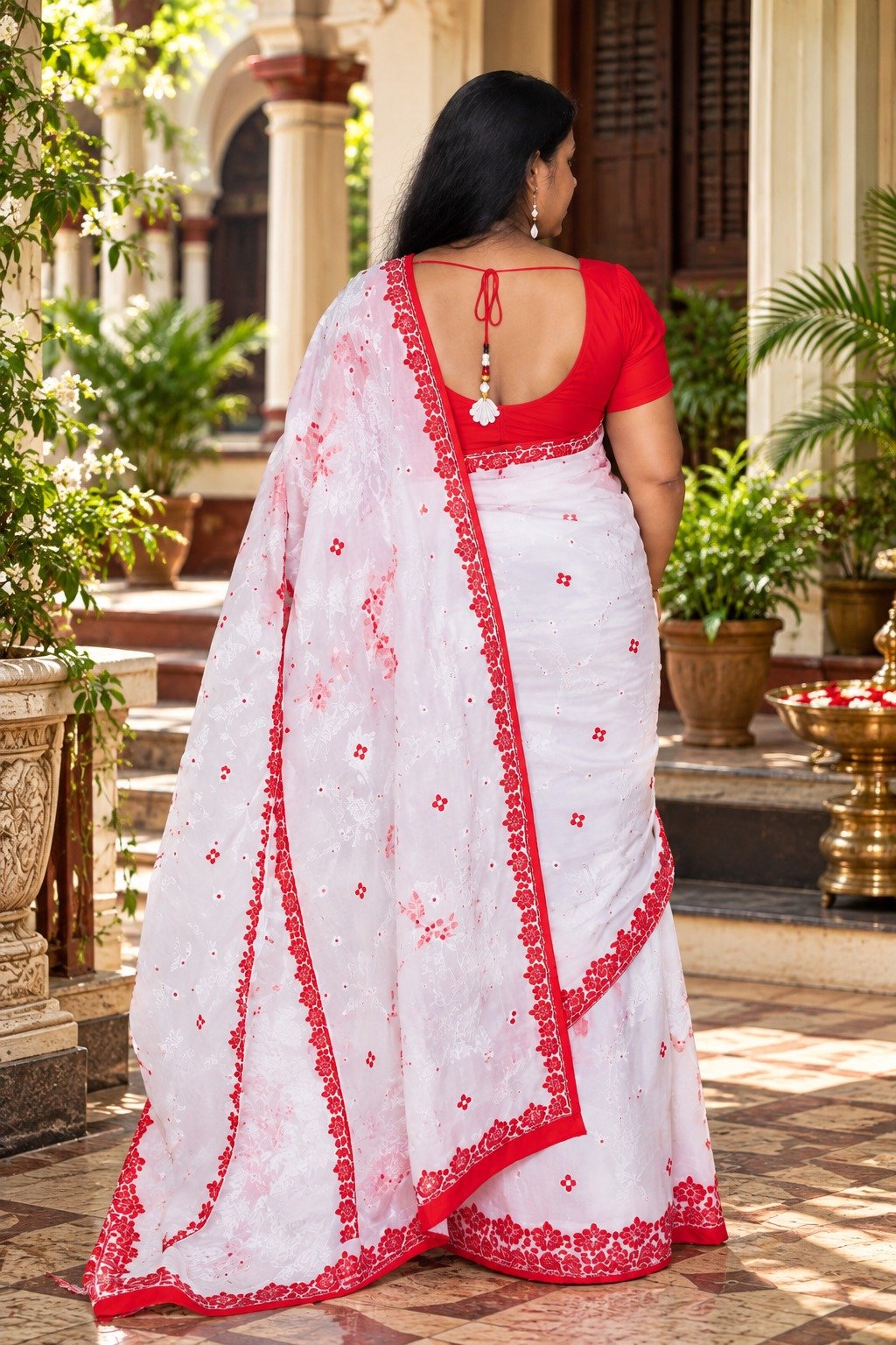 Saarbhi White Red Less Jamdani Linen Saree image 3
