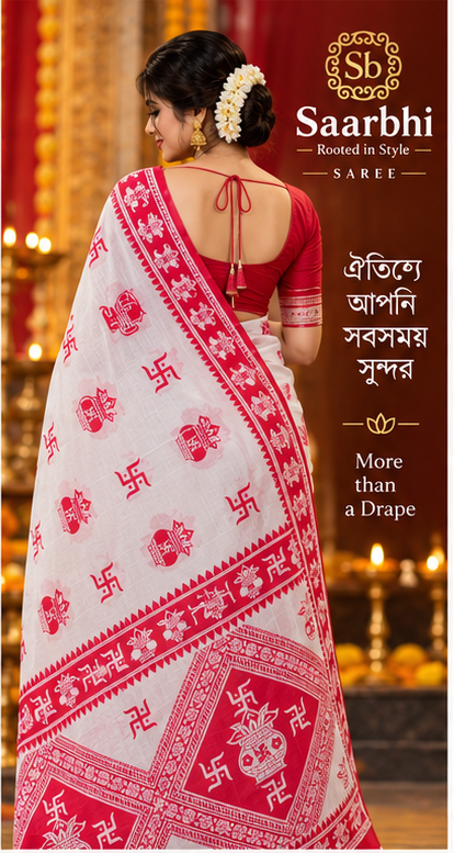 Saarbhi Pure Khadi Cotton Swastik Print Saree image 3