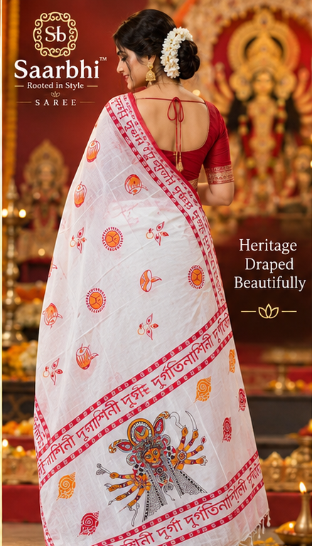 Saarbhi Pure Khadi Cotton Written Durga Hand Print Saree image 3