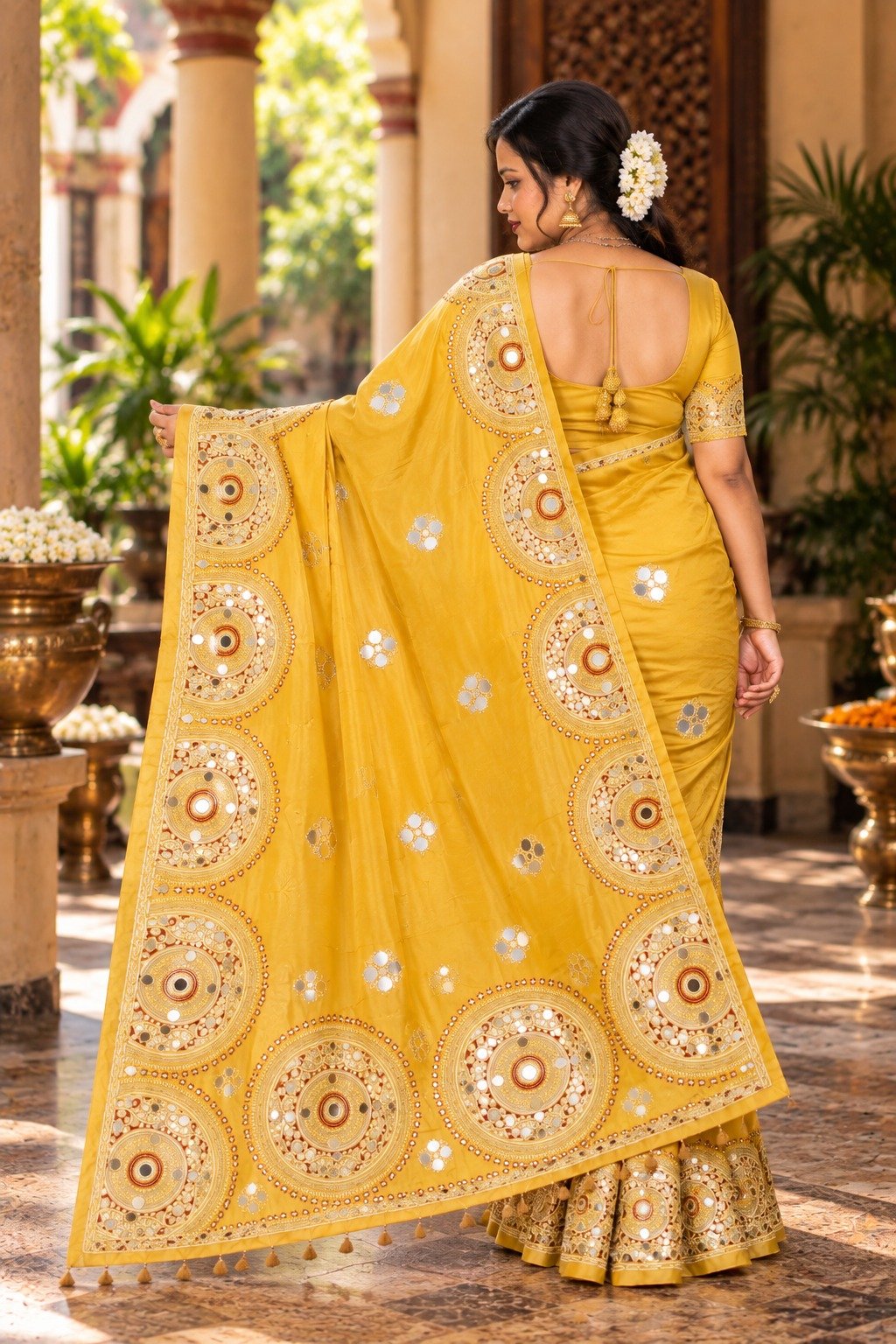 Saarbhi Mirror Modal Soft Silk Saree - Yellow image 3