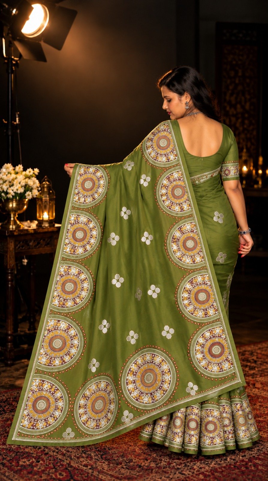 Saarbhi-Bottle Green Mirror Modal Soft Silk Saree image 3