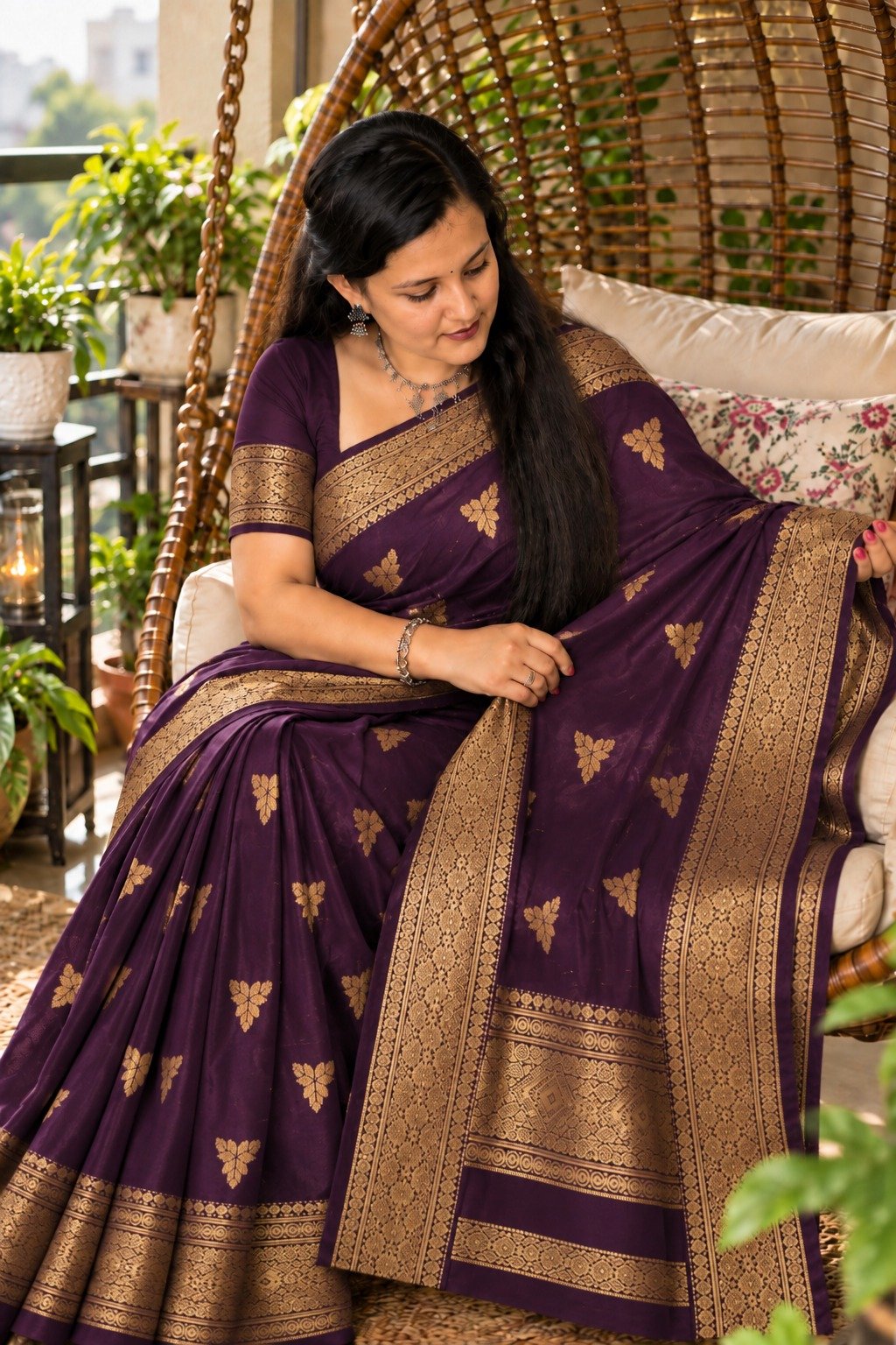 Saarbhi-Purple Maheswari Silk Saree image 3