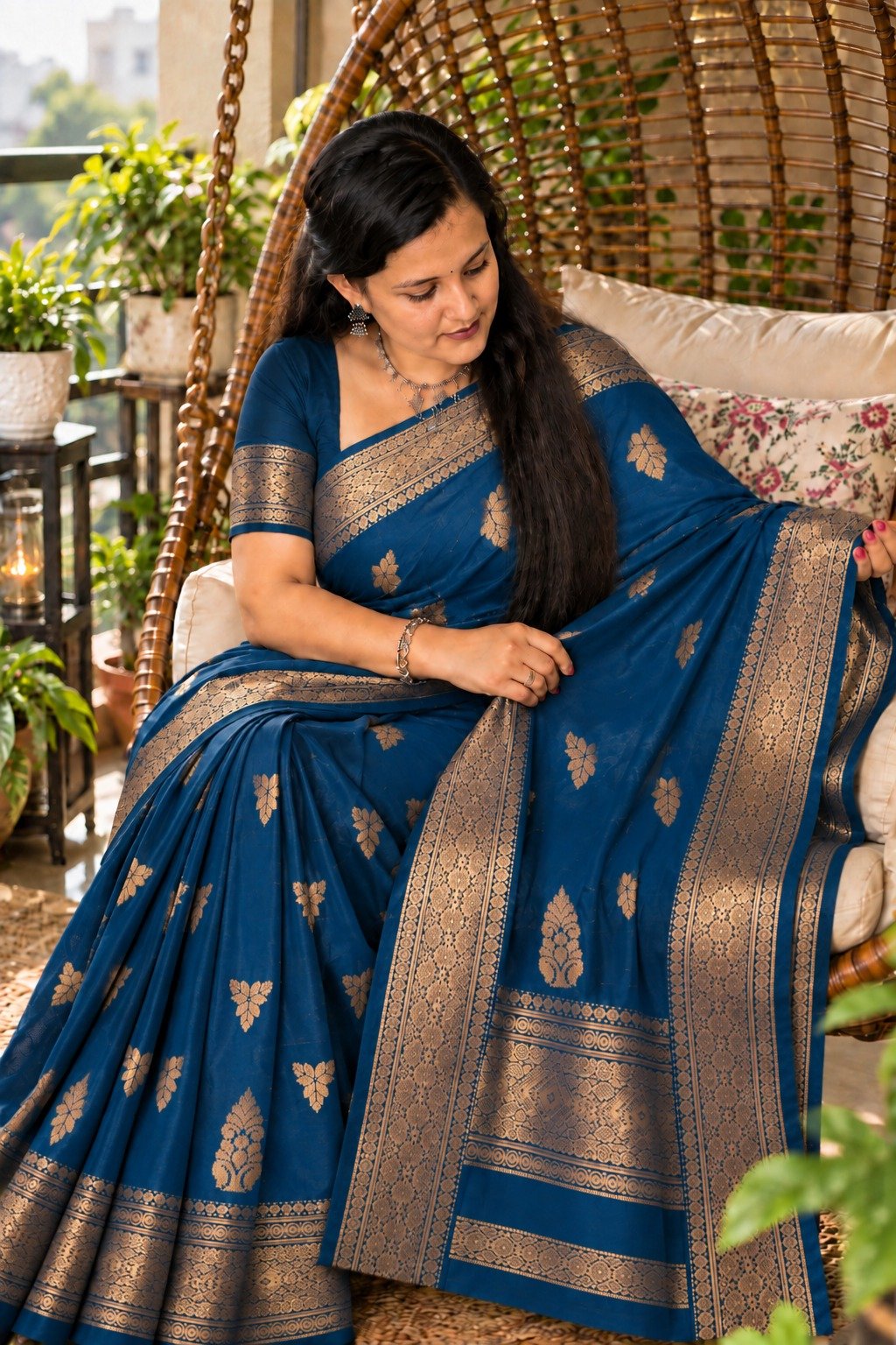 Saarbhi - Tin Blue Maheswari Silk Saree image 3