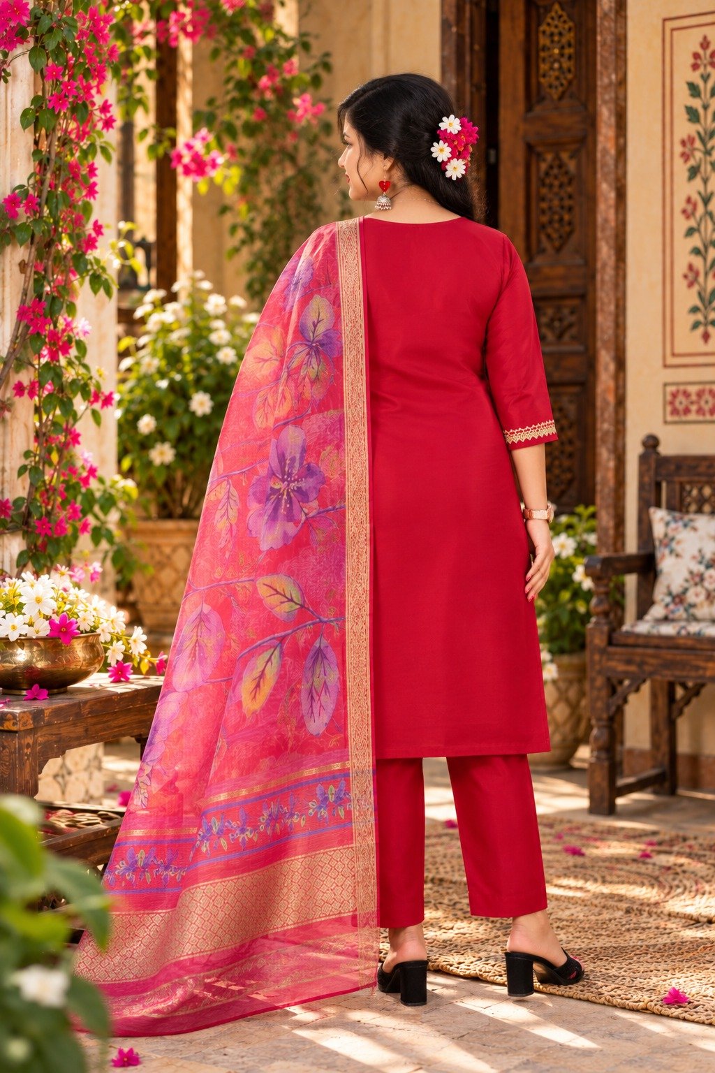 Saarbhi - Premium Red Organza Embroidered 3-Piece Suit image 3