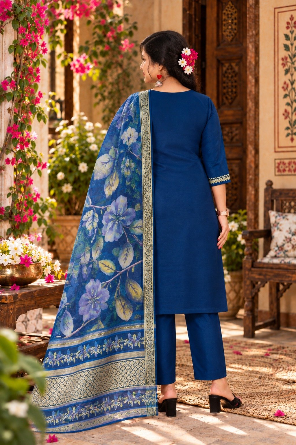 Saarbhi - Blue Premium Organza Embroidered 3-Piece Suit image 3