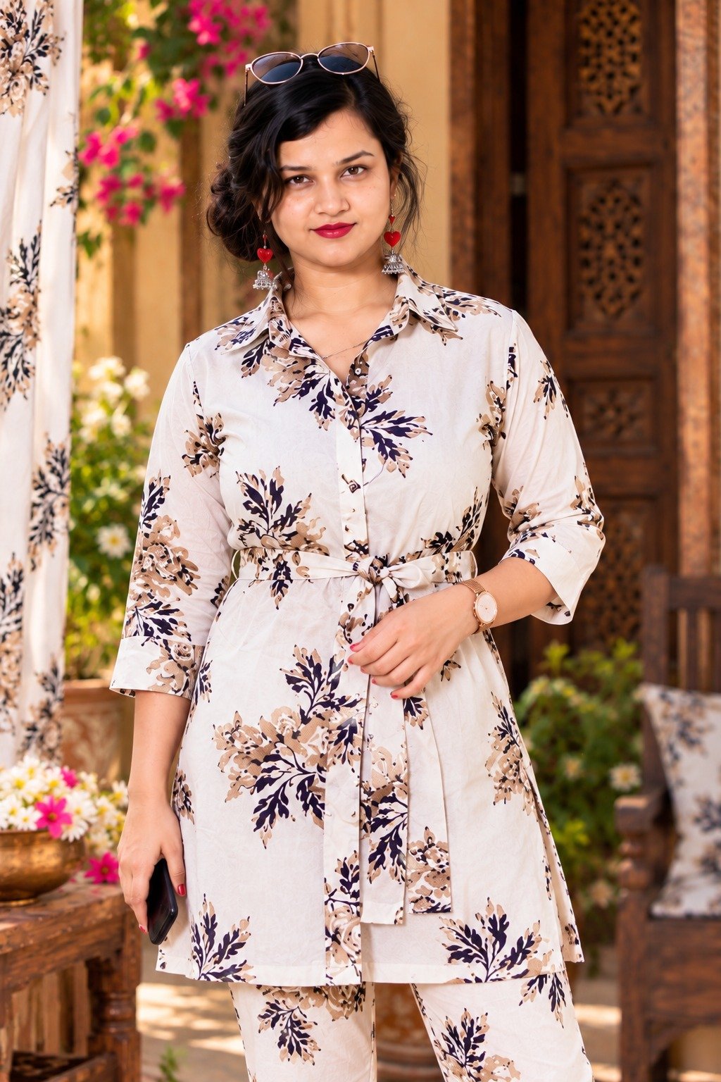 Saarbhi Floral Shirt & Pant Co-Ord Set - White  image 3
