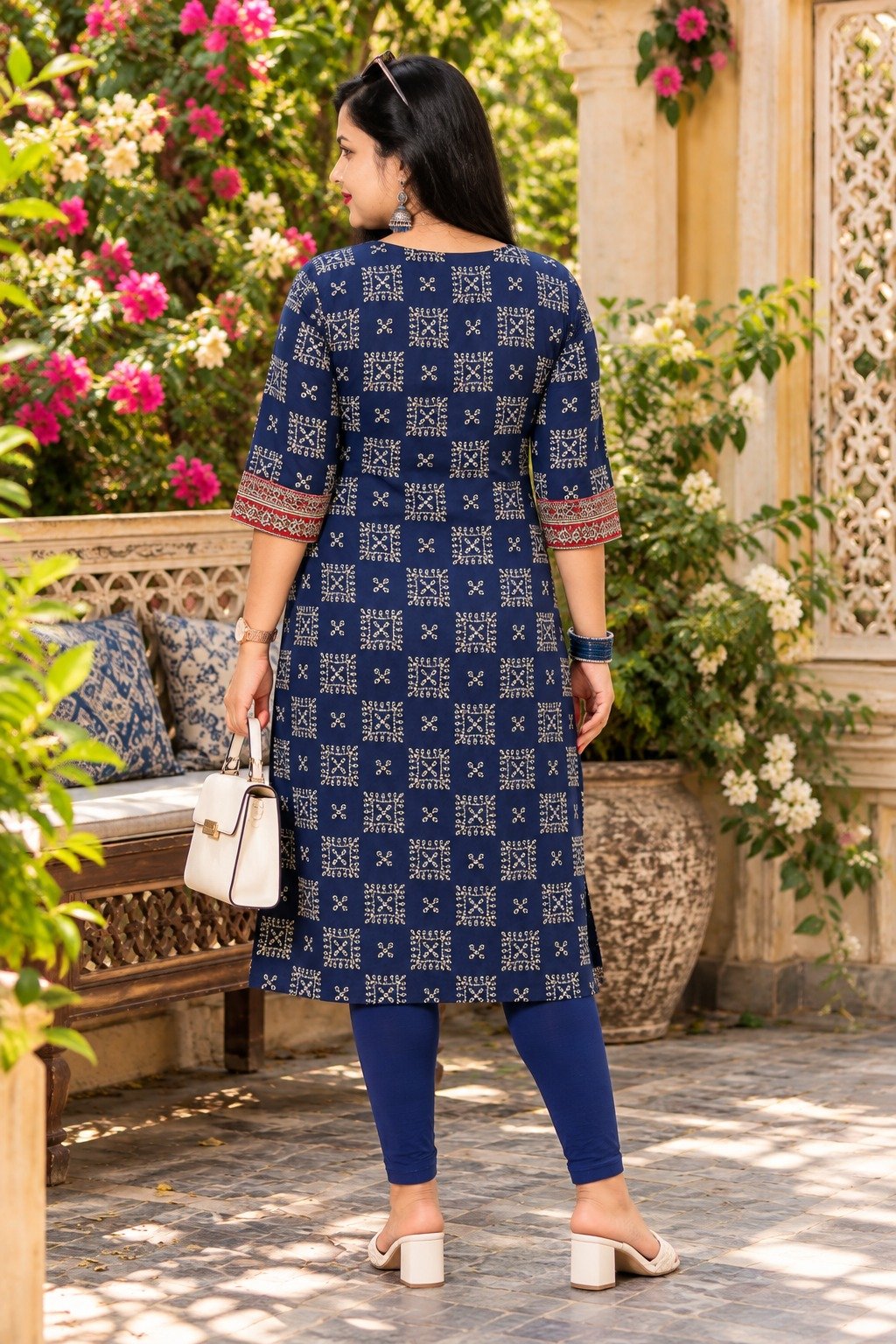 Saarbhi – Mirror Work Kalamkari Kurti- Blue  image 3