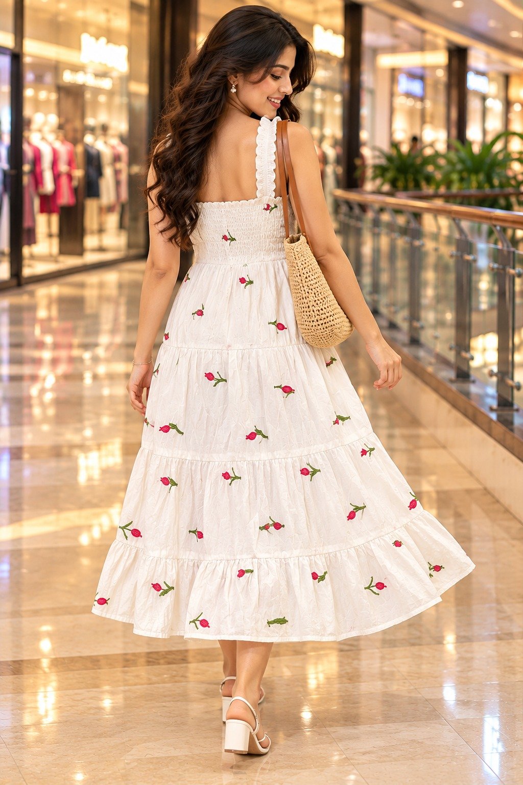 Saarbhi Tulip Embroidered Cotton Linen Blend Tiered Midi Dress image 3