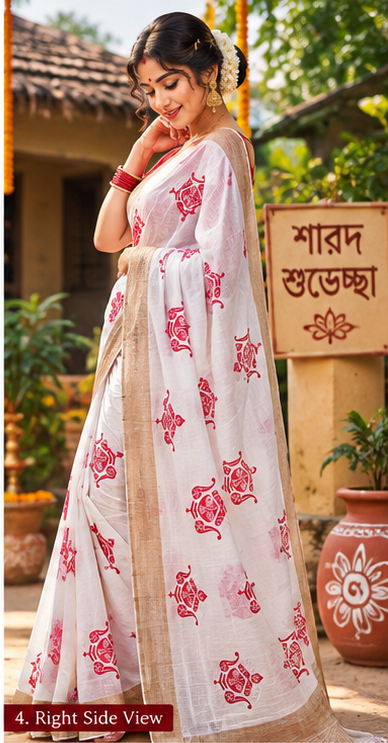 Saarbhi – Hand Stitch Durga Face Jamdani Saree image 4