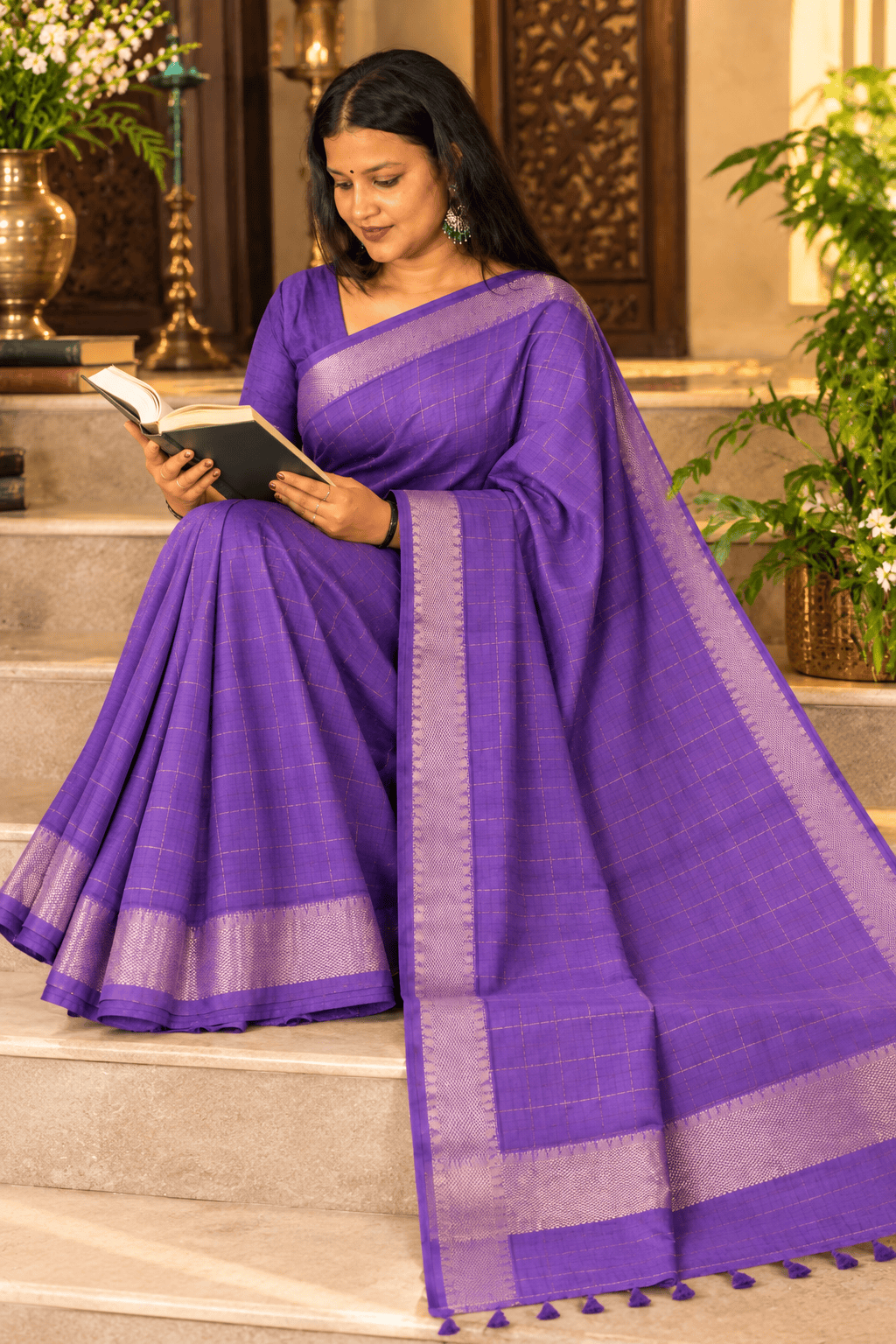Saarbhi – Contrast Mangalgiri Check Saree image 4