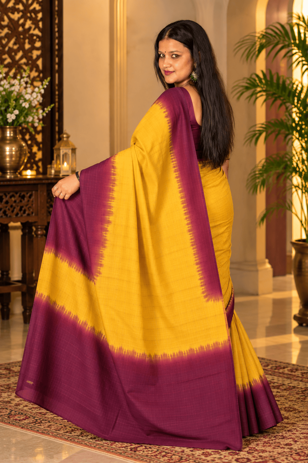 Saarbhi –Maroon Yellow Contrast Mangalgiri Check Saree image 4