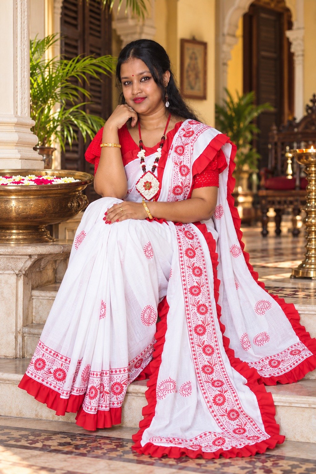 Saarbhi Pure Khadi Cotton Less Sada Lal Saree image 4