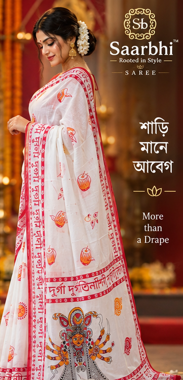 Saarbhi Pure Khadi Cotton Written Durga Hand Print Saree image 4