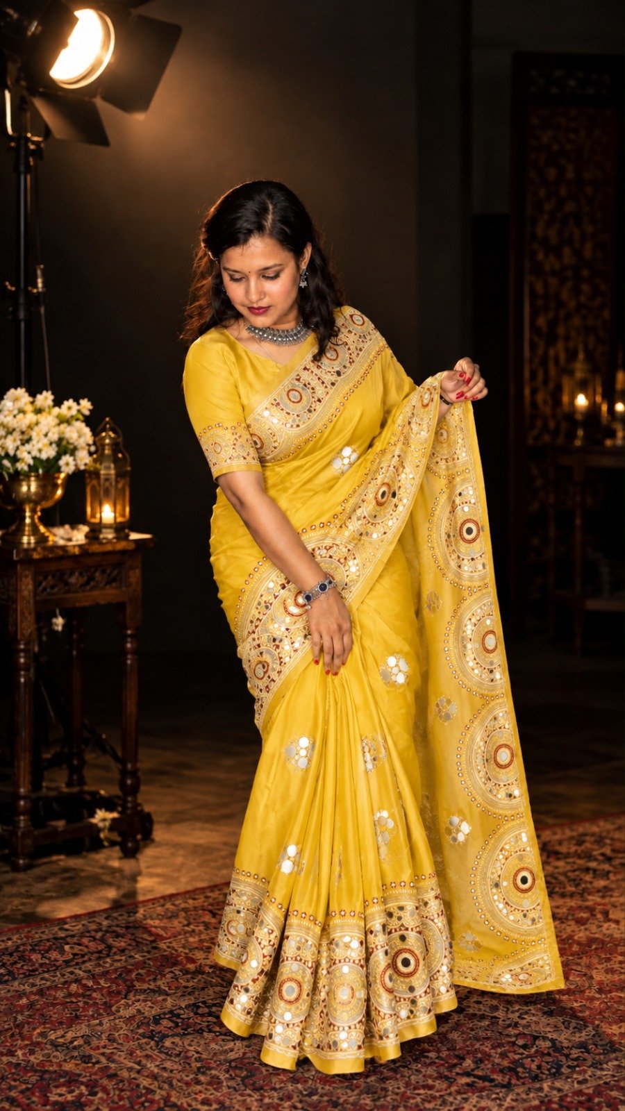Saarbhi Mirror Modal Soft Silk Saree - Yellow image 4