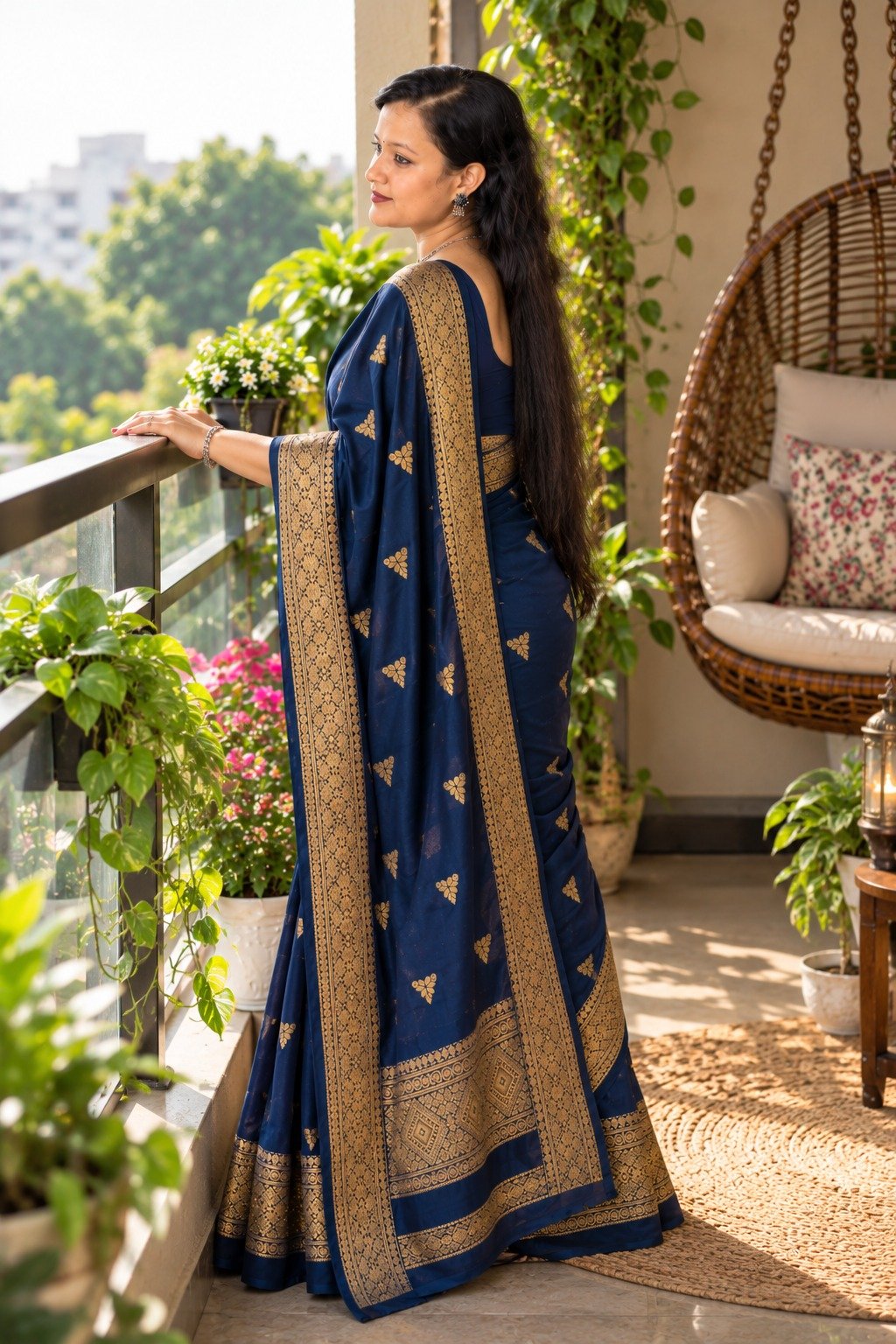 Saarbhi – Maheswari Silk Saree- Navy Blue  image 4