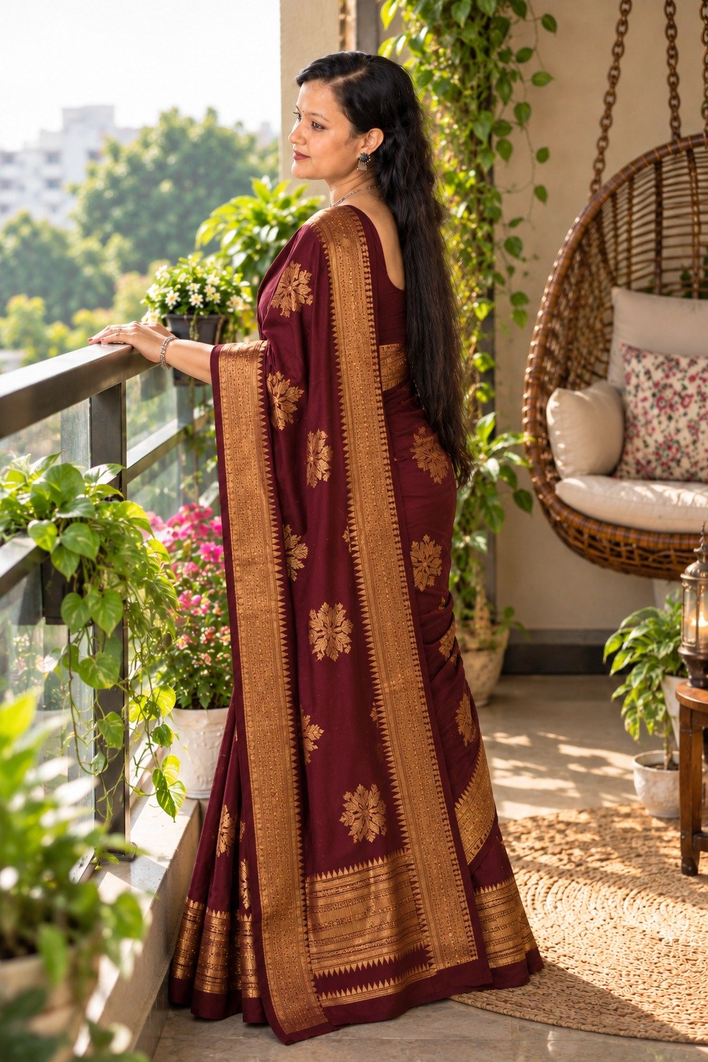 Saarbhi- Maroon Maheswari Silk Saree image 4
