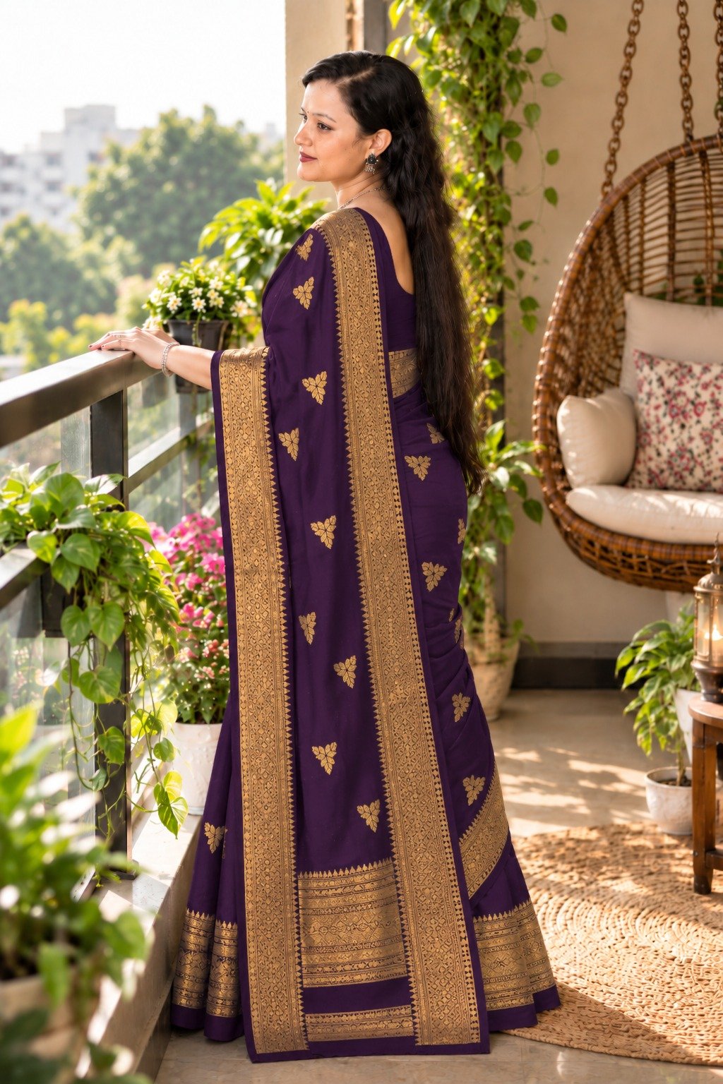 Saarbhi-Purple Maheswari Silk Saree image 4