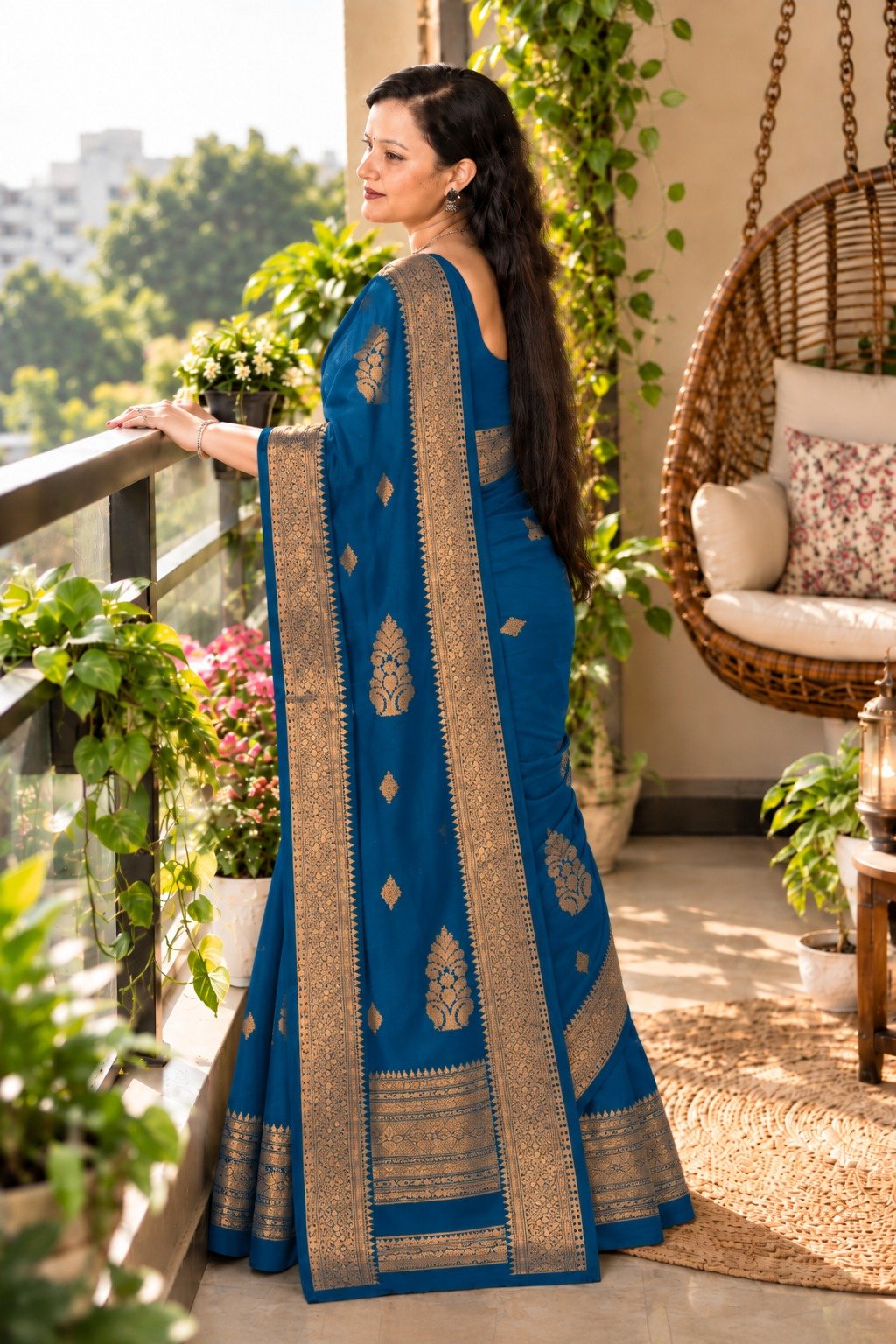 Saarbhi - Tin Blue Maheswari Silk Saree image 4
