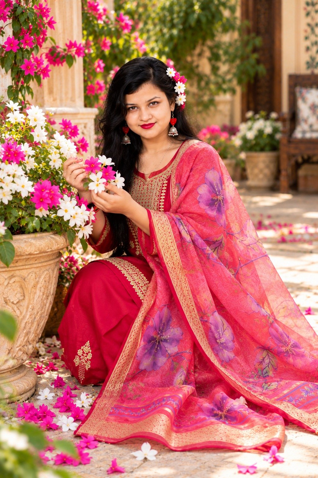 Saarbhi - Premium Red Organza Embroidered 3-Piece Suit image 4
