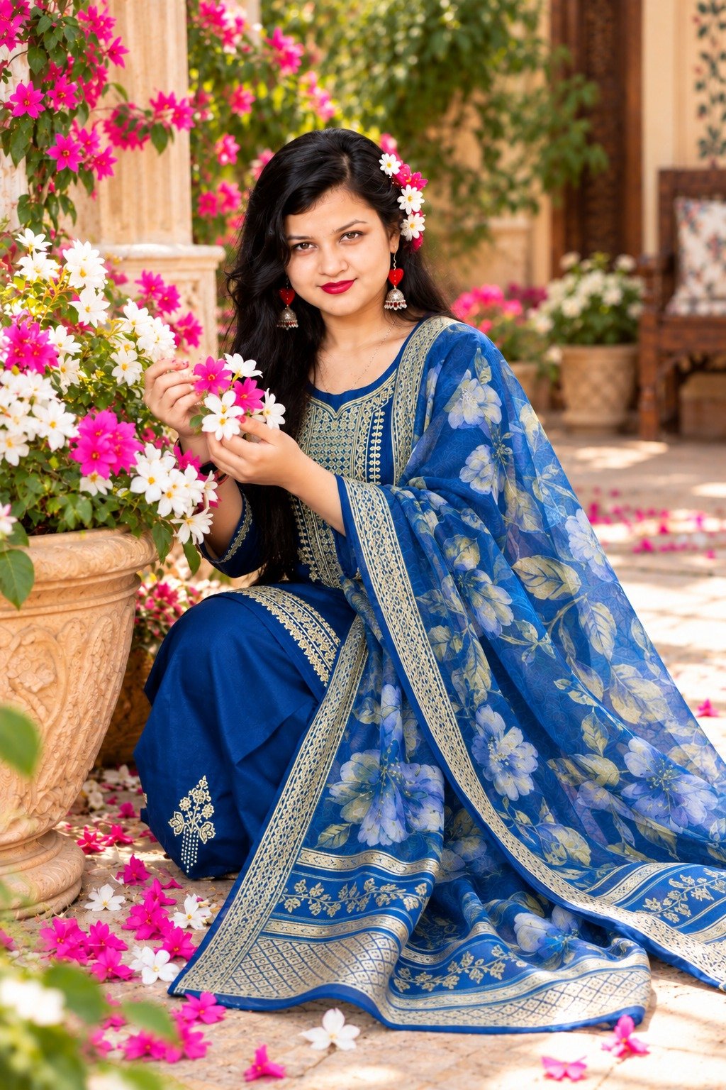 Saarbhi - Blue Premium Organza Embroidered 3-Piece Suit image 4