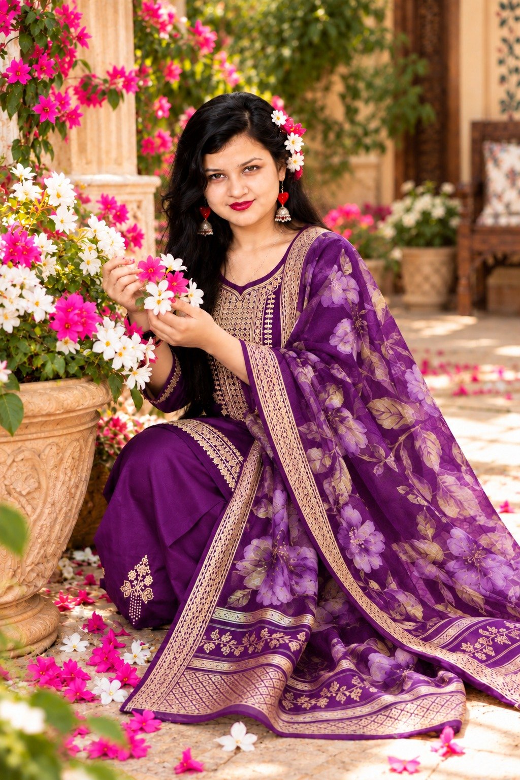 Saarbhi - Purple Premium Organza Embroidered 3-Piece Suit image 4