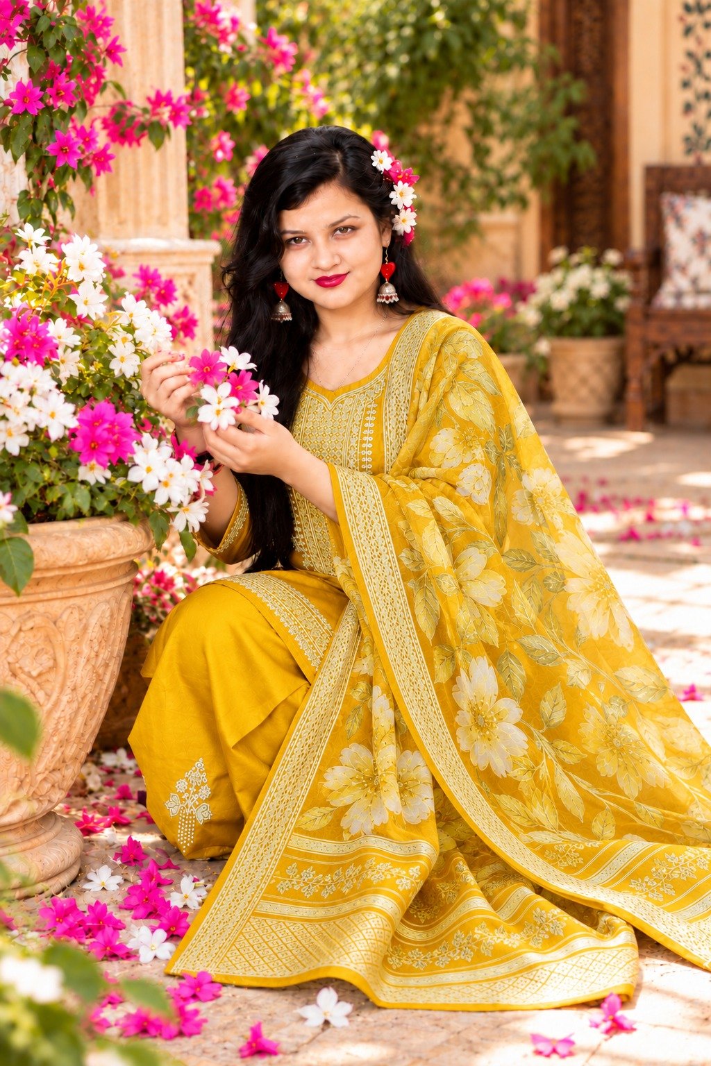 Saarbhi - Yellow Premium Organza Embroidered 3-Piece Suit image 4