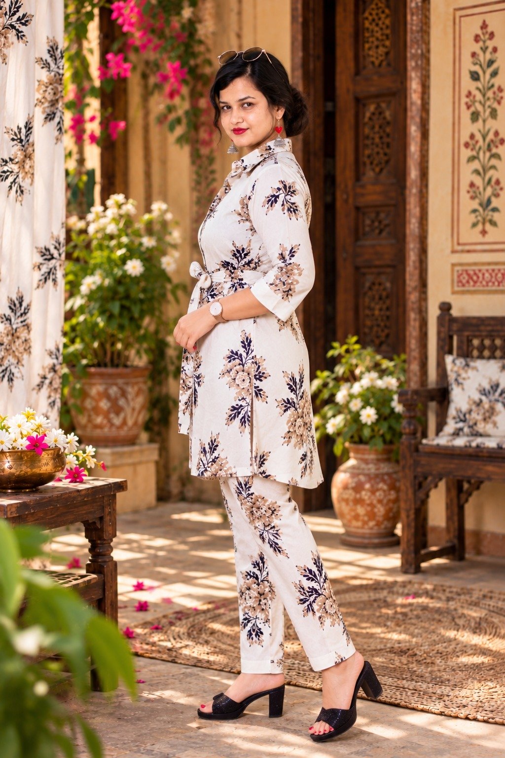 Saarbhi Floral Shirt & Pant Co-Ord Set - White  image 4