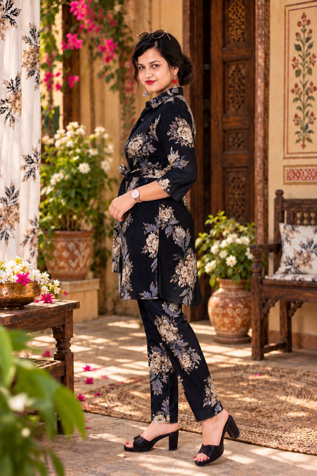Saarbhi Floral Shirt & Pant Co-Ord Set - Black image 4
