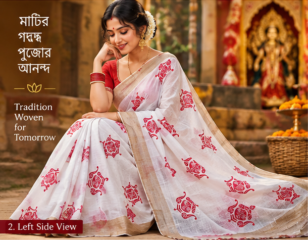 Saarbhi – Hand Stitch Durga Face Jamdani Saree image 5