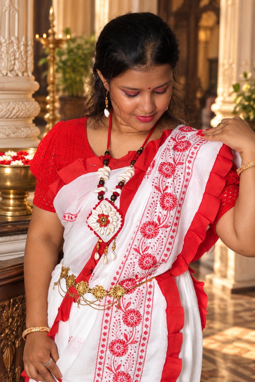 Saarbhi Pure Khadi Cotton Less Sada Lal Saree image 5