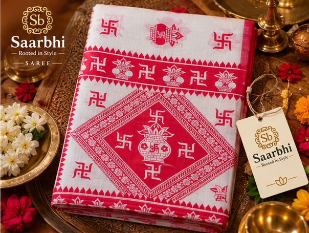 Saarbhi Pure Khadi Cotton Swastik Print Saree image 4