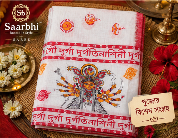 Saarbhi Pure Khadi Cotton Written Durga Hand Print Saree image 5