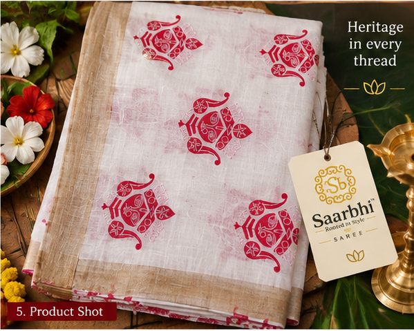 Saarbhi – Hand Stitch Durga Face Jamdani Saree image 6